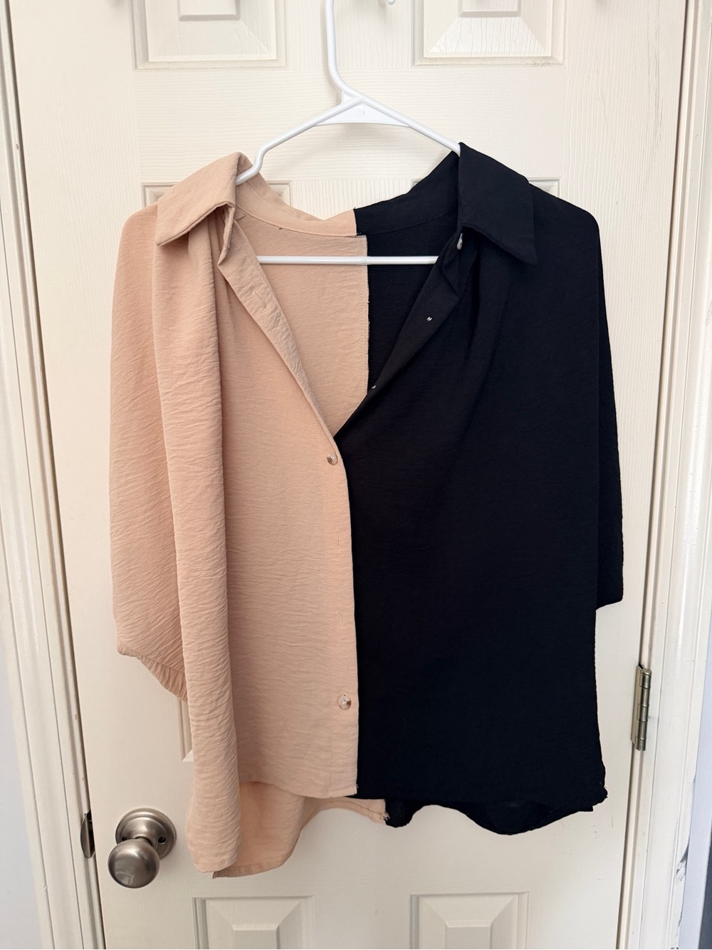 SHEIN Beige and Black Colorblock woman’s Button-Down Shirt